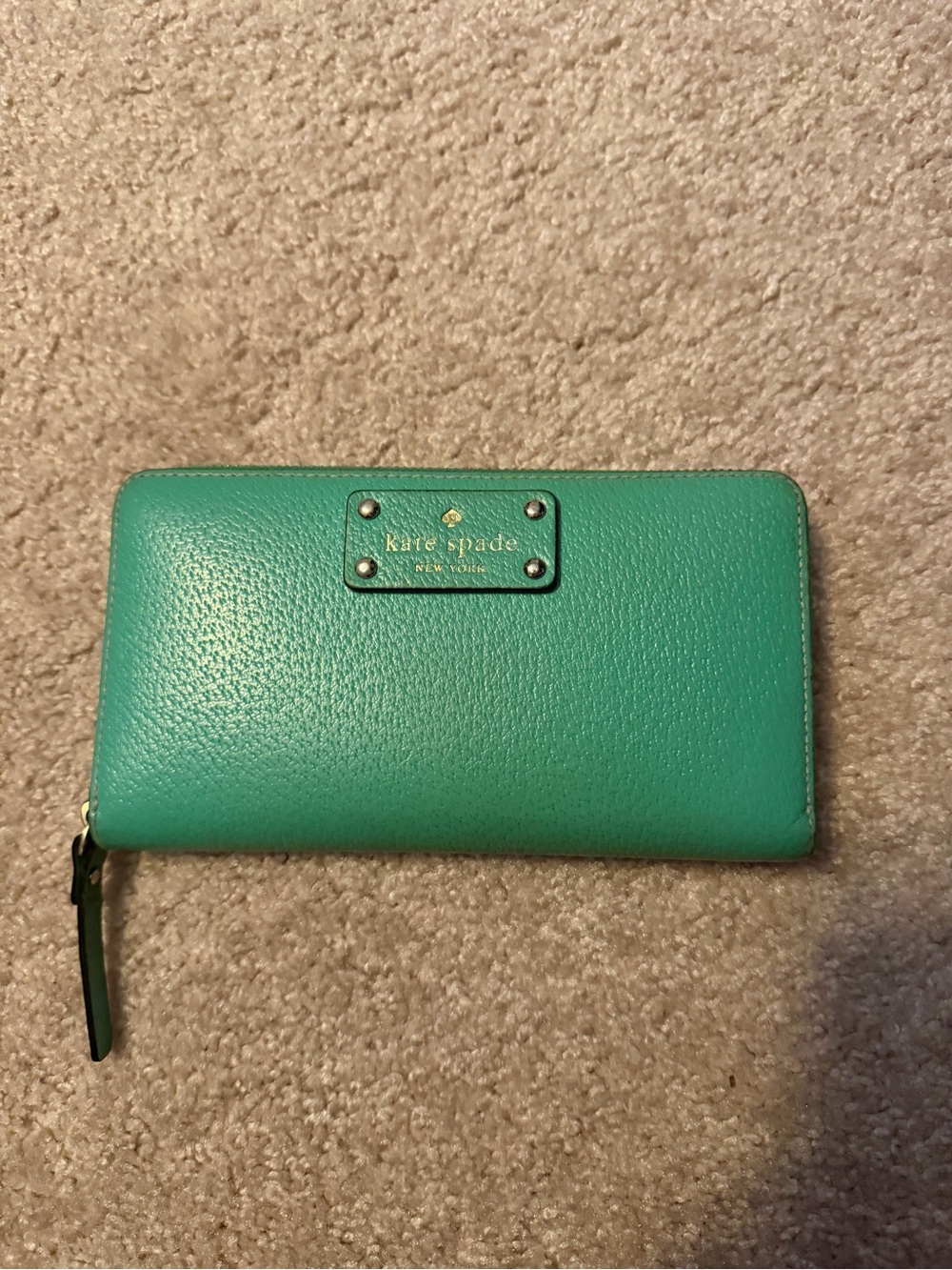 kate spade Teal Zip-Around Leather Wallet with Gold Logo Plate